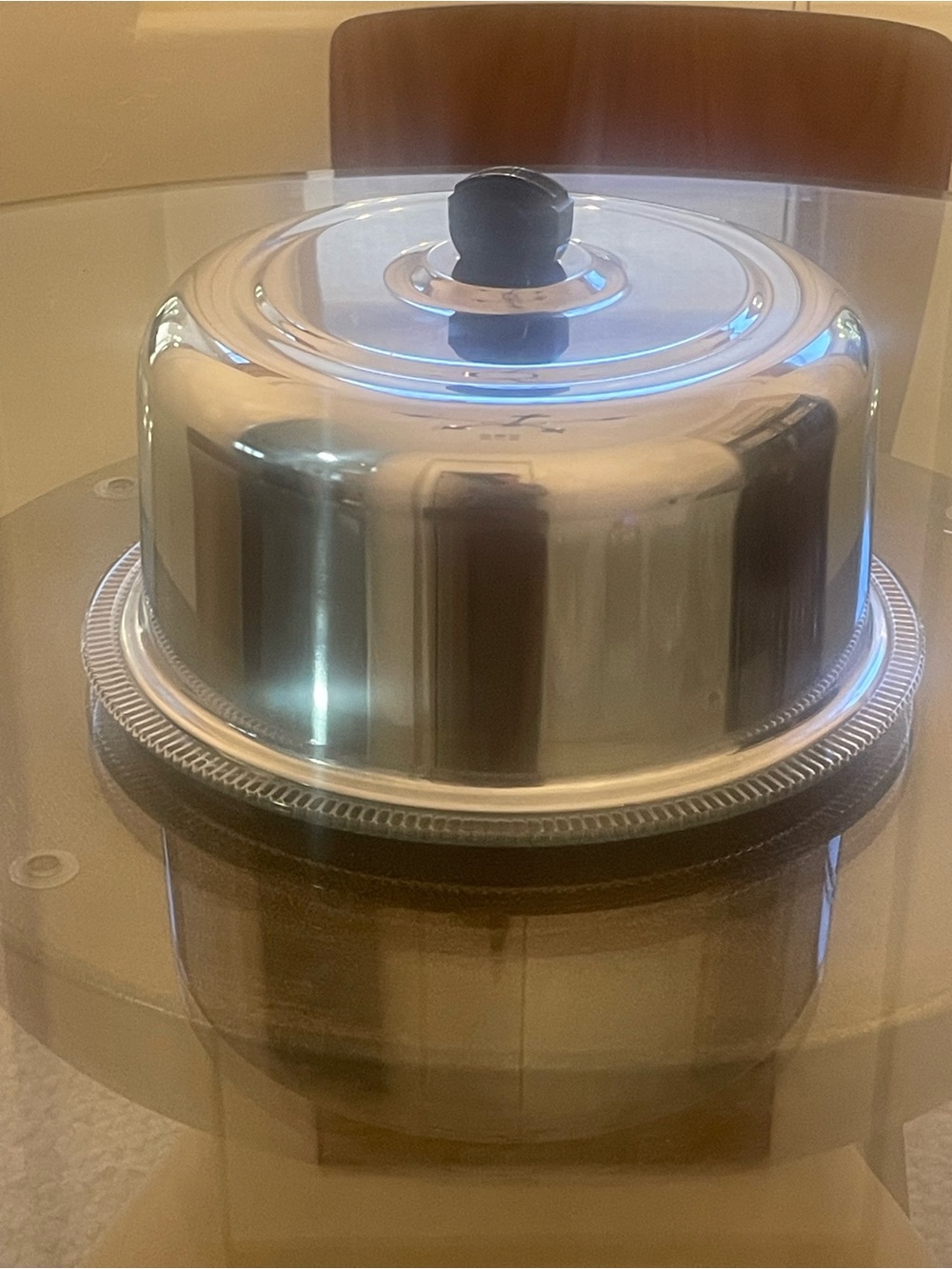 Vintage Cake Plate with Stainless Steel Dome with Black Knob